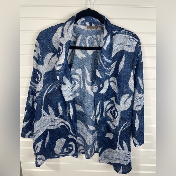 Chico’s Easywear Blue Textured Open Front Patterned Over-shirt 3 Women’s EUC - Picture 1 of 12